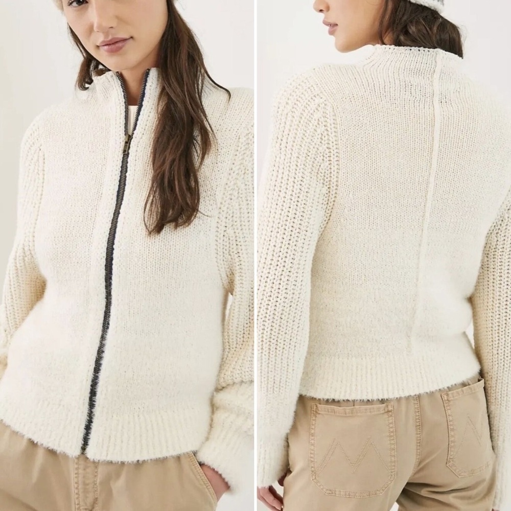 Pilcro Anthropologie Ivory Mock Neck Full Zip Cardigan Sweater Women’s Size XS